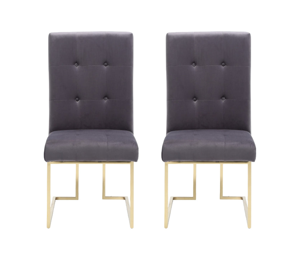 Homeroots Set Of Two Tufted Gray And Gold Upholstered Fabric Dining Side Chairs  Metal 487980