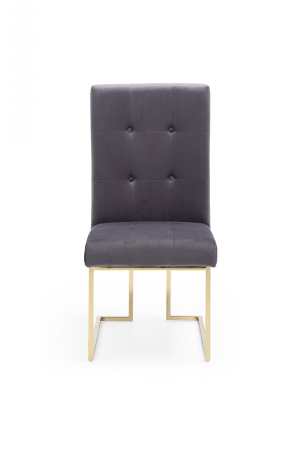 Homeroots Set Of Two Tufted Gray And Gold Upholstered Fabric Dining Side Chairs  Metal 487980