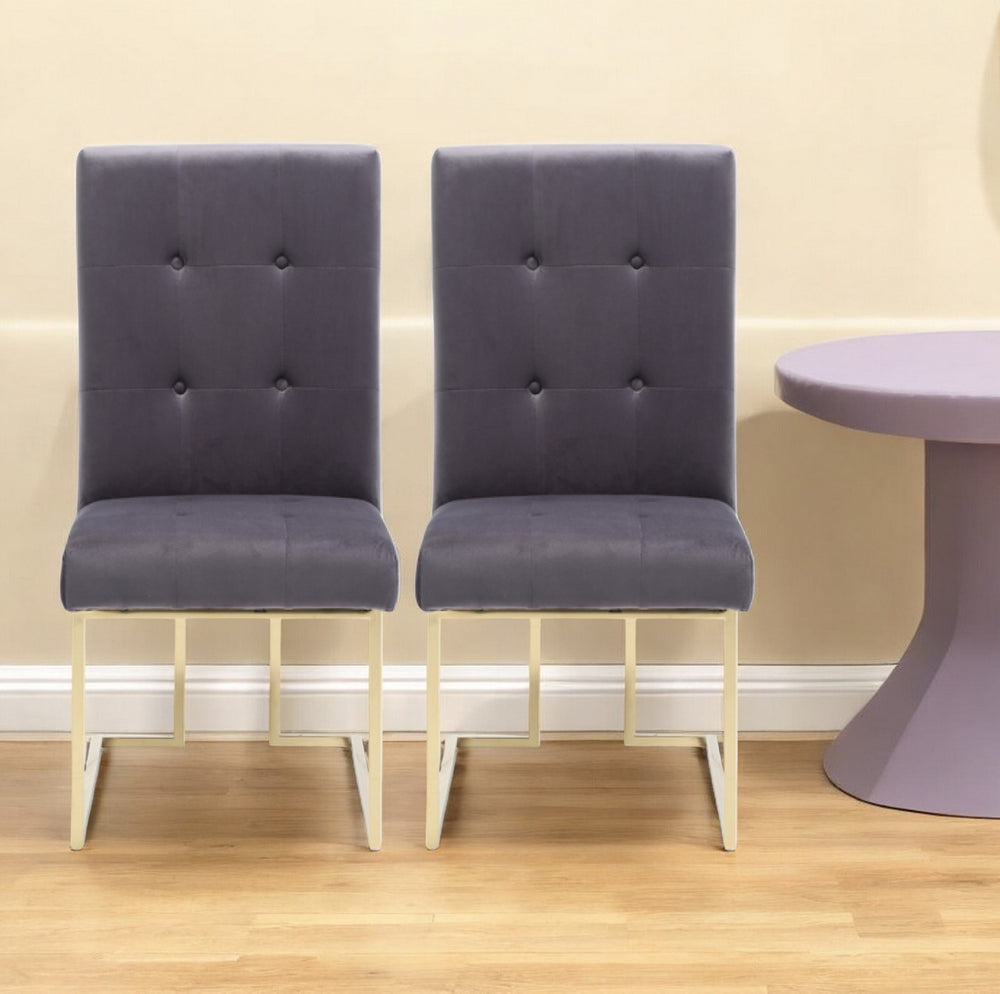 Homeroots Set Of Two Tufted Gray And Gold Upholstered Fabric Dining Side Chairs  Metal 487980