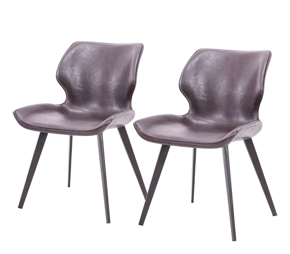 Homeroots Set Of Two Dark Brown And Black Upholstered Faux Leather Dining Side Chairs  Metal 487983