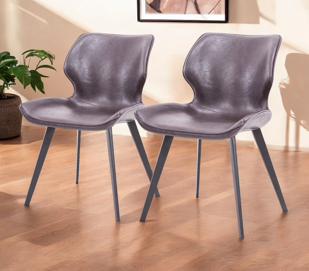 Homeroots Set Of Two Dark Brown And Black Upholstered Faux Leather Dining Side Chairs  Metal 487983