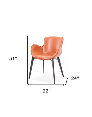 Homeroots Terra Cotta And Black Upholstered Faux Leather Dining Arm Chair  Metal 487984