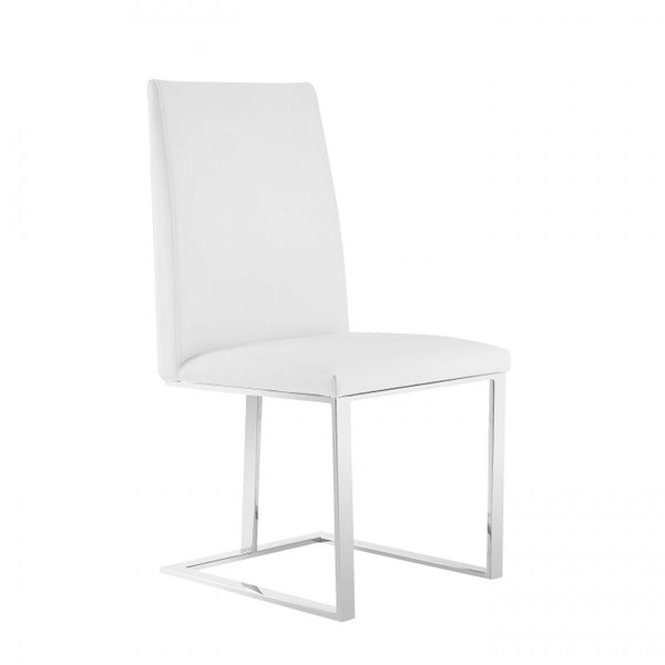 Homeroots White And Silver Upholstered Faux Leather Dining Side Chair  Metal 487986