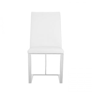 Homeroots White And Silver Upholstered Faux Leather Dining Side Chair  Metal 487986