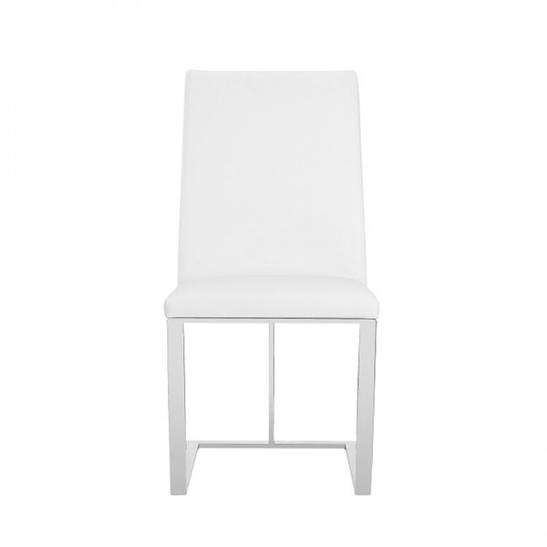 Homeroots White And Silver Upholstered Faux Leather Dining Side Chair  Metal 487986