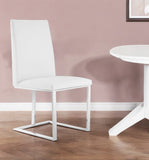 White Upholstered Faux Leather Dining Side Chair - Elegant Silver Accents, Versatile Comfort & Style