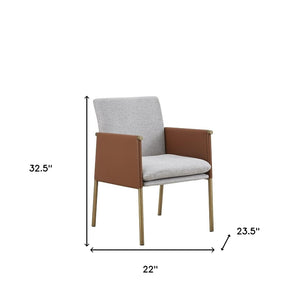 Homeroots Light Gray And Antiqued Brass Upholstered Fabric Dining Arm Chair  Metal 487989