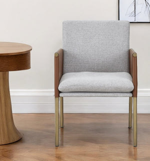 Homeroots Light Gray And Antiqued Brass Upholstered Fabric Dining Arm Chair  Metal 487989