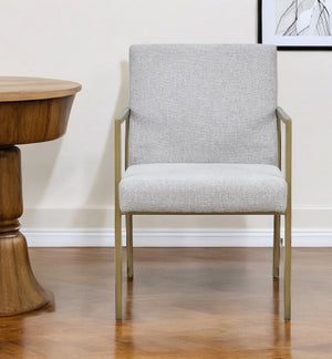 Homeroots Light Gray And Brass Upholstered Fabric Dining Arm Chair  Metal 487990