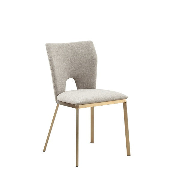 Homeroots Set Of Two Beige And Brass Upholstered Fabric Open Back Dining Side Chairs  Metal 487991