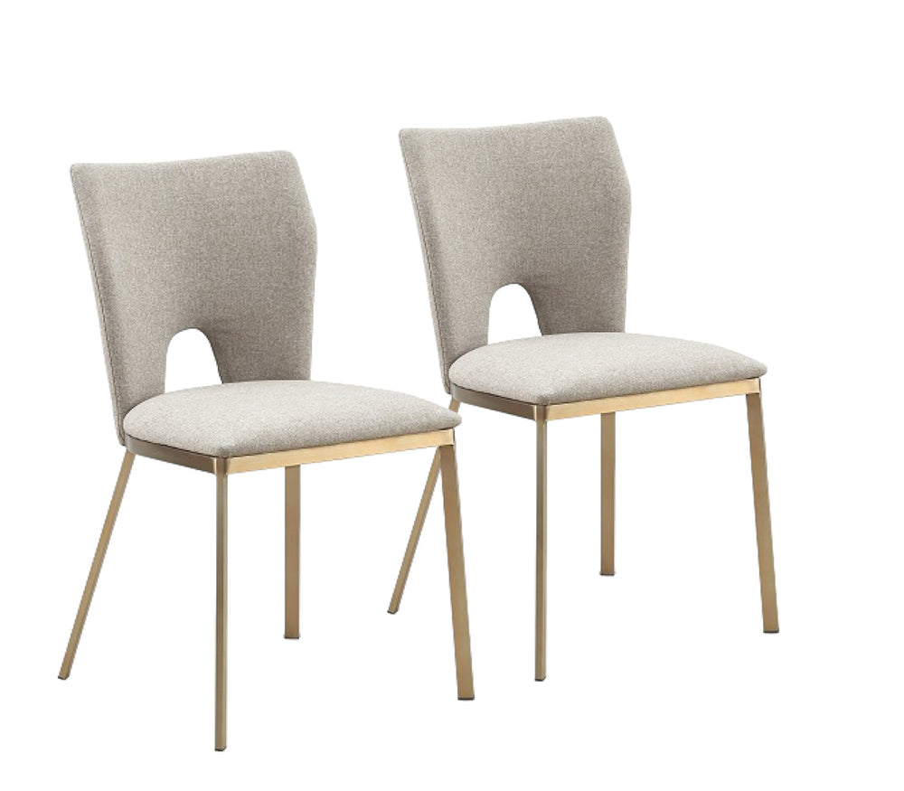 Homeroots Set Of Two Beige And Brass Upholstered Fabric Open Back Dining Side Chairs  Metal 487991