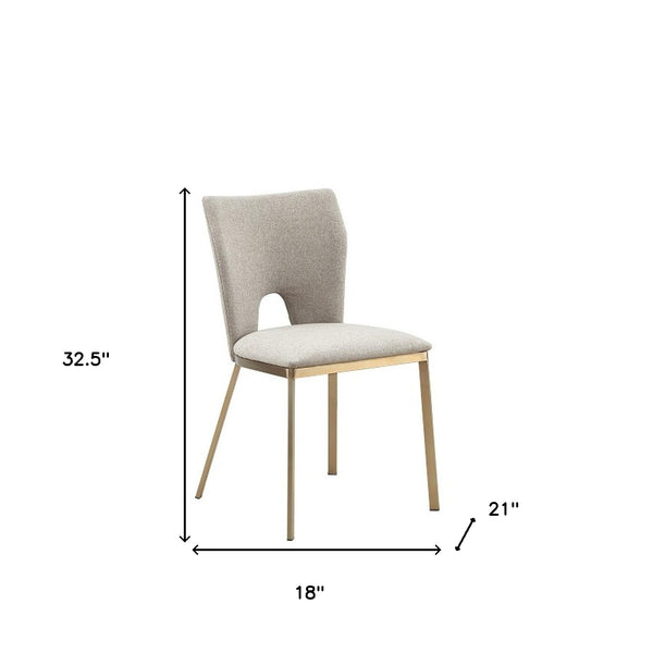Homeroots Set Of Two Beige And Brass Upholstered Fabric Open Back Dining Side Chairs  Metal 487991