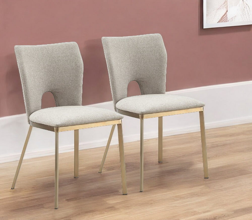 Homeroots Set Of Two Beige And Brass Upholstered Fabric Open Back Dining Side Chairs  Metal 487991