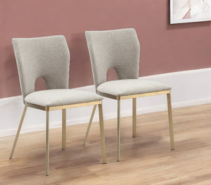Homeroots Set Of Two Beige And Brass Upholstered Fabric Open Back Dining Side Chairs  Metal 487991