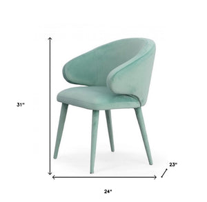 Homeroots Aqua Upholstered Velvet Wing Back Dining Arm Chair  Metal 487993