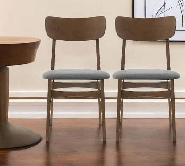 Homeroots Set Of Two Gray And Brown Upholstered Fabric Open Back Dining Side Chairs  Wood 487994
