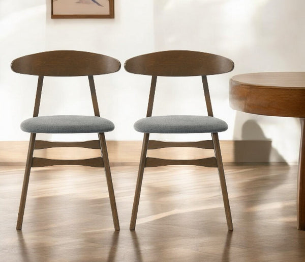 Homeroots Set Of Two Gray And Brown Upholstered Fabric Open Back Dining Side Chairs  Wood 487995