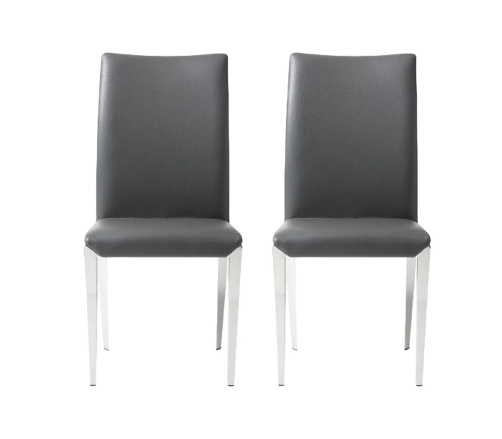 Homeroots Set Of Two Dark Gray And Silver Upholstered Faux Leather Dining Side Chairs  Metal 487996