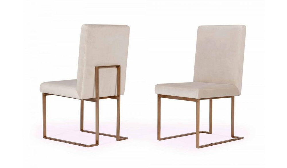 Homeroots Set Of Two Beige And Brass Upholstered Velvet Dining Side Chairs  Metal 487997