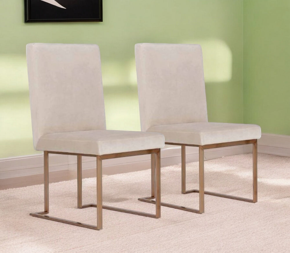 Homeroots Set Of Two Beige And Brass Upholstered Velvet Dining Side Chairs  Metal 487997