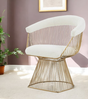 Homeroots White And Gold Fabric Steel Windsor Back Dining Arm Chair  Steel 487998