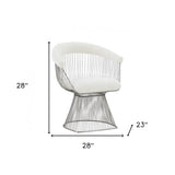 Homeroots White And Silver Fabric Steel Windsor Back Dining Side Chair  Steel 487999