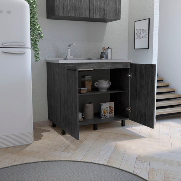 English Elm Napoles Gray Utility Sink Cabinet with Stainless Steel Countertop, Interior Shelf, Durable Legs, No Faucet Included B070S00309