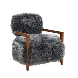 English Elm Charcoal Plush Faux Fur Accent Chair with Walnut Wood Arms — Cozy Modern Living Room Seating Charcoal grey 29 L x 30 W x 31 H B2741P401369