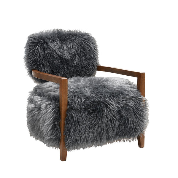 English Elm Charcoal Plush Faux Fur Accent Chair with Walnut Wood Arms — Cozy Modern Living Room Seating Charcoal grey 29 L x 30 W x 31 H B2741P401369
