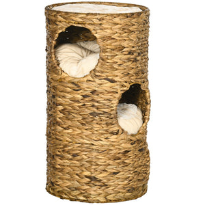 English Elm Pawhut Hand-woven Water Hyacinth Cat Tower Four-story Hideaway Caves Plush Beds W2225P217052