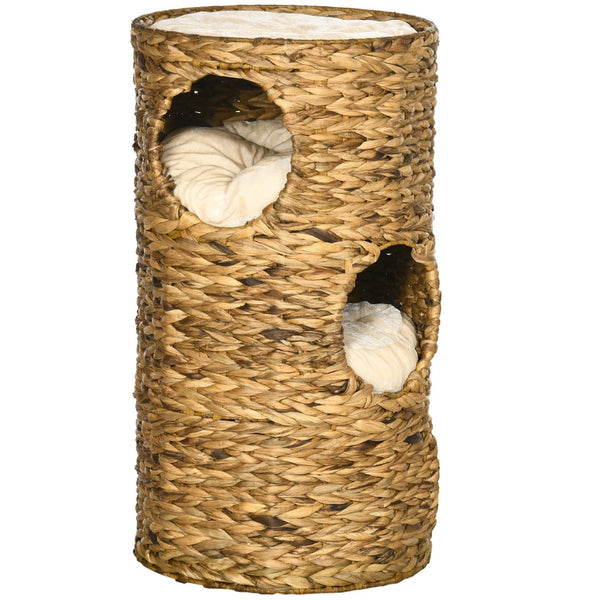 English Elm Pawhut Hand-woven Water Hyacinth Cat Tower Four-story Hideaway Caves Plush Beds W2225P217052
