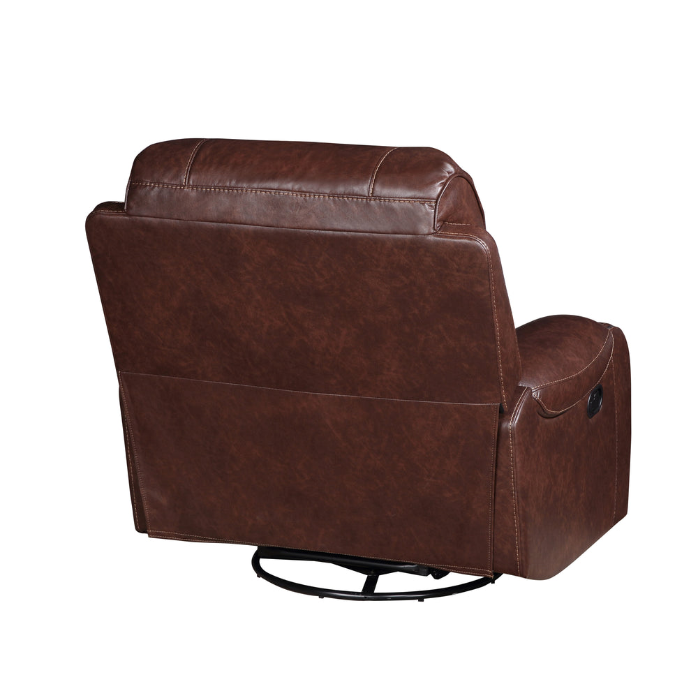 English Elm Steve Silver - Keily 3-Piece Manual Reclining Living Room Set in Dark Brown Faux Leather with USB Console and Swivel Recliner B081S00272