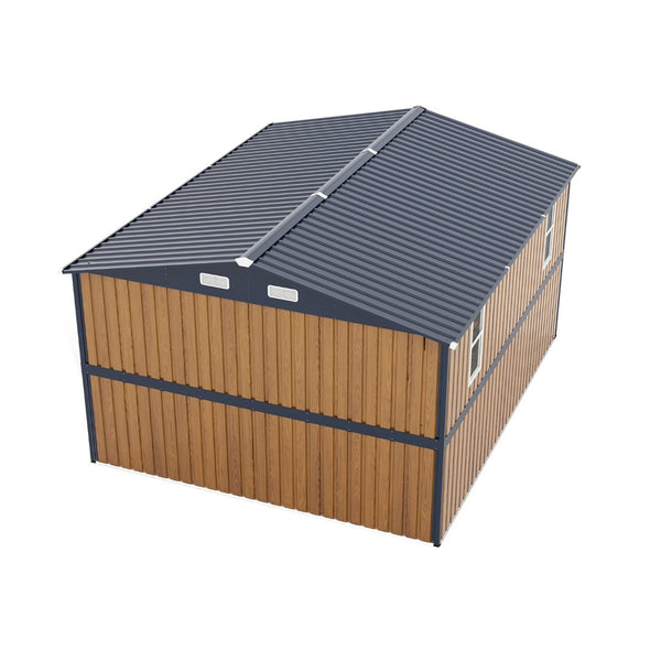 English Elm 10x12 Galvanized Steel Outdoor Shed with Lockable Entry Windows and Sloped Roof W1598S00032