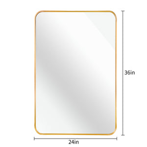 English Elm 24X36 Inch Gold Metal Framed Rectangular Bathroom Mirror - Modern Elegance For Any Space W2203P302740
