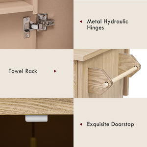 English Elm K&K Farmhouse Kitchen Island with 3D Wave Stripes Ash Veneer, Drop Leaf, Rolling Cart Storage Natural Wood N707P207916Y