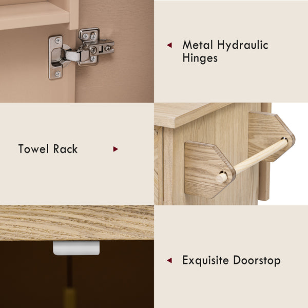 English Elm K&K Farmhouse Kitchen Island with 3D Wave Stripes Ash Veneer, Drop Leaf, Rolling Cart Storage Natural Wood N707P207916Y