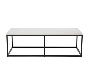 Sunpan Ellery Modern Coffee Table - White Polished Marble Top with Matte Black Steel Base, Handcrafted Elegance