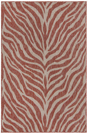 Unique Loom Outdoor Safari Tsavo Machine Made Animal Print Rug Rust Red, Ivory/Gray 5' 3" x 8' 0"