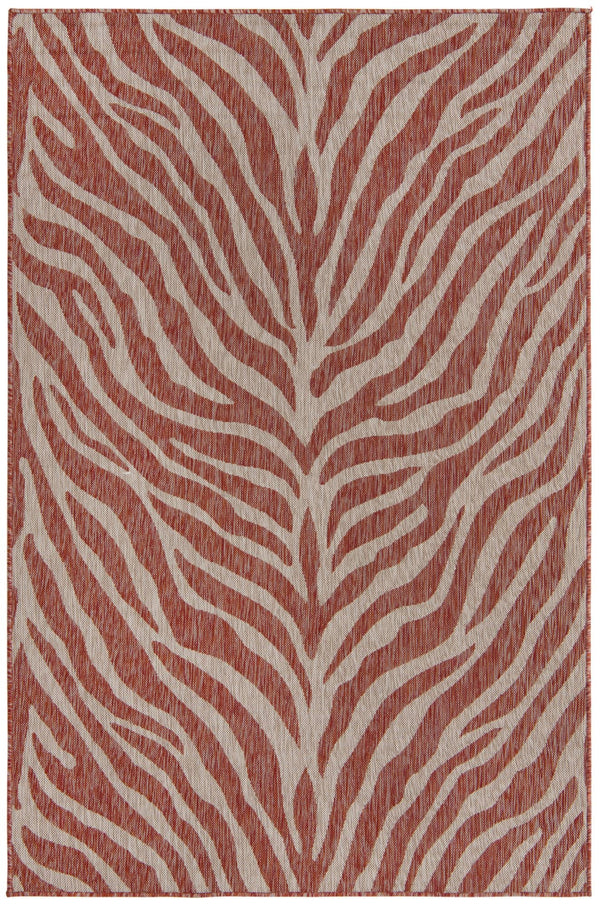 Unique Loom Outdoor Safari Tsavo Machine Made Animal Print Rug Rust Red, Ivory/Gray 5' 3" x 8' 0"