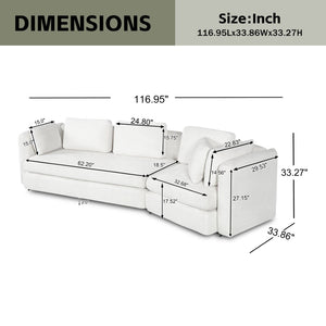 English Elm 116.5" Curved Modular Sofa Deep Cloud Cushions Off-white Fabric Modern Living Room N758T989900A