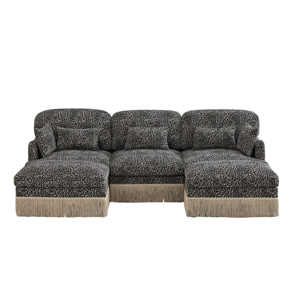 English Elm 131" Chenille Leopard Sectional Sofa Modular 4 Seat Deep Cushion Tassel Trim Khaki W5656S00025
