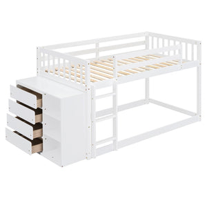 English Elm Twin Over Bunk Bed with Four Storage Drawers Open Shelving Kids Bedroom White LT000167AAK-1