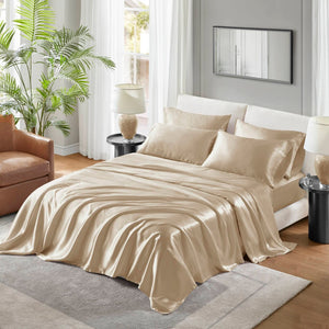 English Elm Satin Luxury Sheet Set King - Silky Smooth, Wrinkle-Resistant Bedding For Ultimate Comfort & Style B035P294205-GIGA