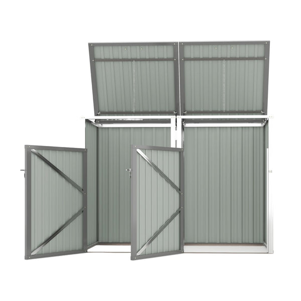 English Elm Garbage Bin Shed Galvanized Steel Enclosure for Two Cans Outdoor Weather Resistant Light Gray W1598P357715