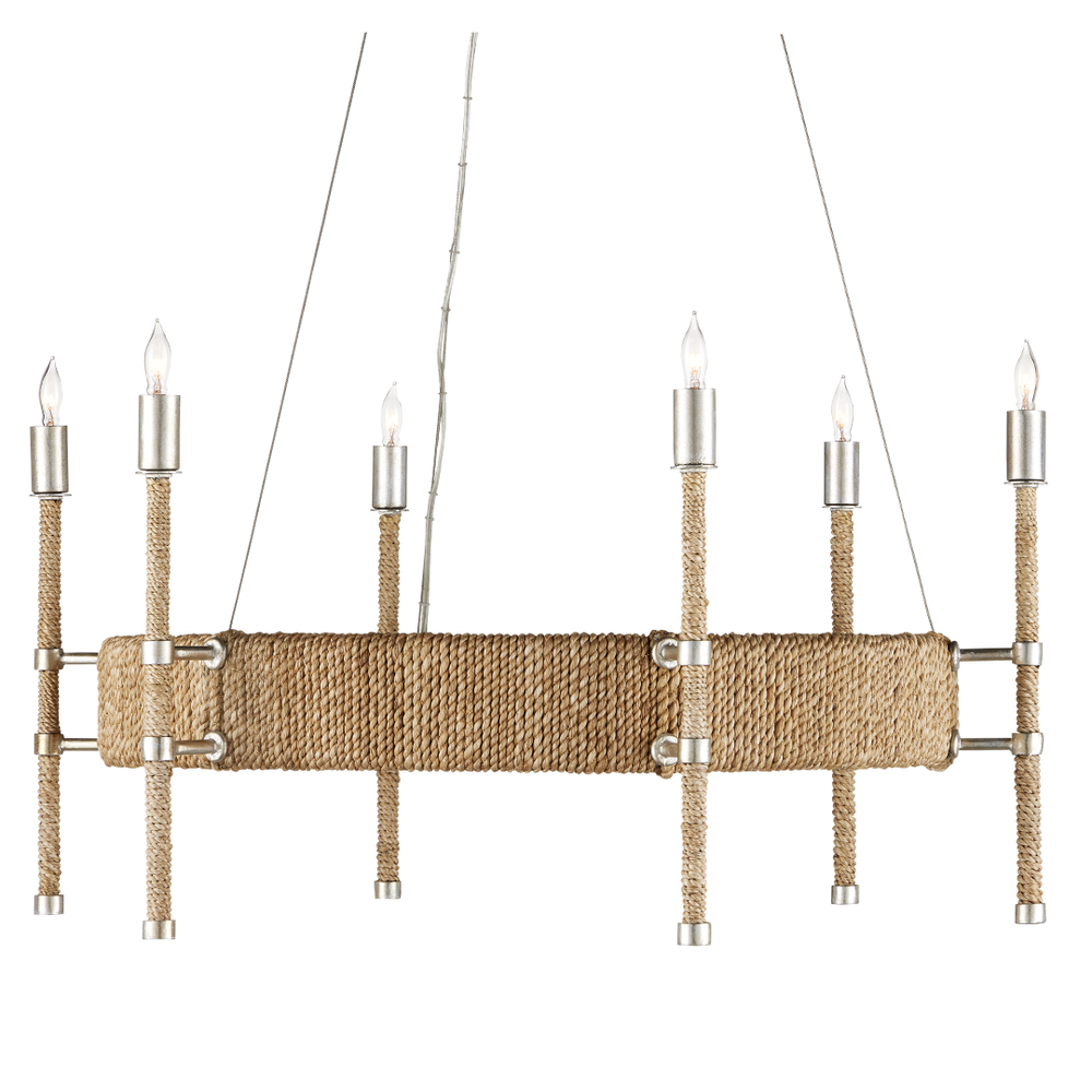 Monzie Chandelier - Contemporary Silver Leaf Design with Warm Rope Accents, Adjustable Height Fixture