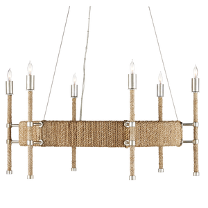 Monzie Chandelier - Contemporary Silver Leaf Design with Warm Rope Accents, Adjustable Height Fixture