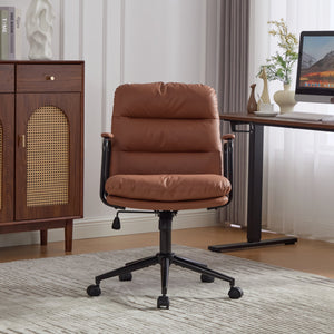 English Elm Office Mid Back Desk Chair with Double Sponge Cushion, Ergonomic Recline 40° and Wide Stable Base Brown W1143P373975