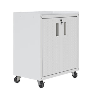 English Elm Rolling Metal Garage Cabinet with Locking Doors Diamond Texture Industrial Storage White B365P398224
