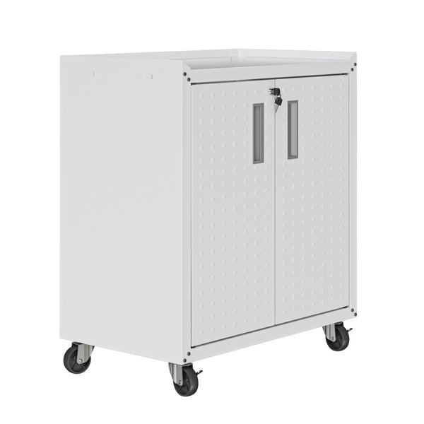 English Elm Rolling Metal Garage Cabinet with Locking Doors Diamond Texture Industrial Storage White B365P398224