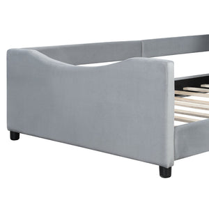 English Elm Twin Velvet Daybed with Sculptural Rabbit Ear Headboard for Kids or Guest Rooms Gray N737P380205E